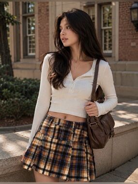 Free People serena plaid mini skort - size 6 NWT
